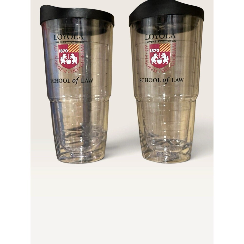 New Lot of 2 Loyola University Chicago School of Law Clear Tumbler w/Lid 24 oz
